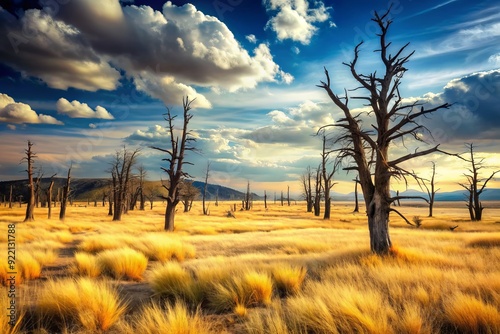 Deadwood Plains: Coarse, fibrous grass, skeletal trees, desolate tranquility photo