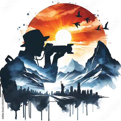 Silhouette Photography Art: Watercolor Typography with Photographers in Action Capturing Dramatic Landscapes