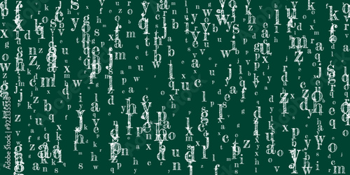 Flying latin letters. White chalk  scattered