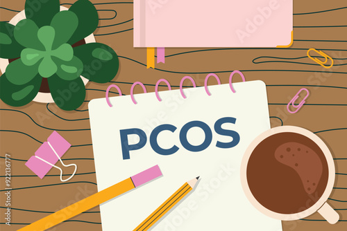 PCOS (Polycystic ovary syndrome) written in spiral notebook- vector illustration