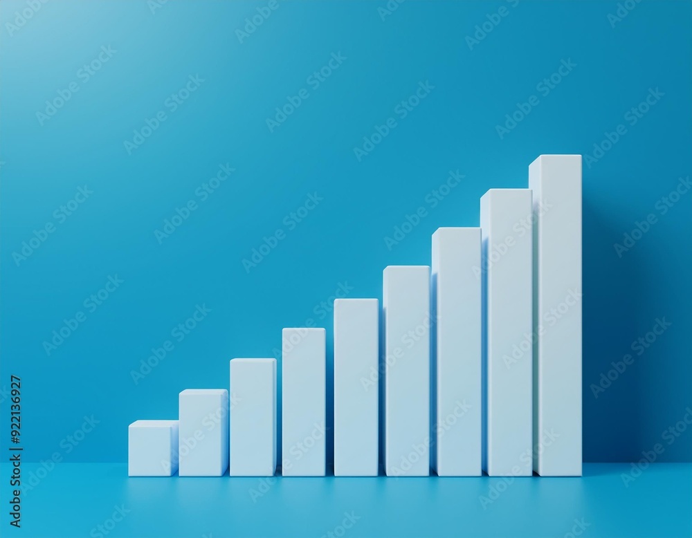 White rising bar chart on blue background with copy space. Business economic and money investment concept. Goal and success theme. 3D illustration rendering graphic design. White rising bar chart on blue background with copy space. Business economic and money investment concept. Goal and success theme. 3D illustration rendering graphic design.