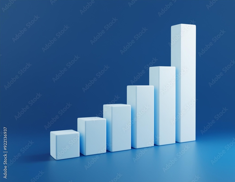 White rising bar chart on blue background with copy space. Business economic and money investment concept. Goal and success theme. 3D illustration rendering graphic design. White rising bar chart on blue background with copy space. Business economic and money investment concept. Goal and success theme. 3D illustration rendering graphic design.