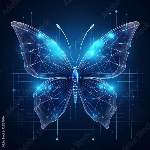 Futuristic blue lowpoly Butterfly abstract technology background. Artificial intelligence digital transformation and big data concept. Business quantum internet network communication evolution concept
