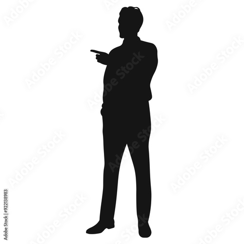 man in jacket pointing up vector silhouette