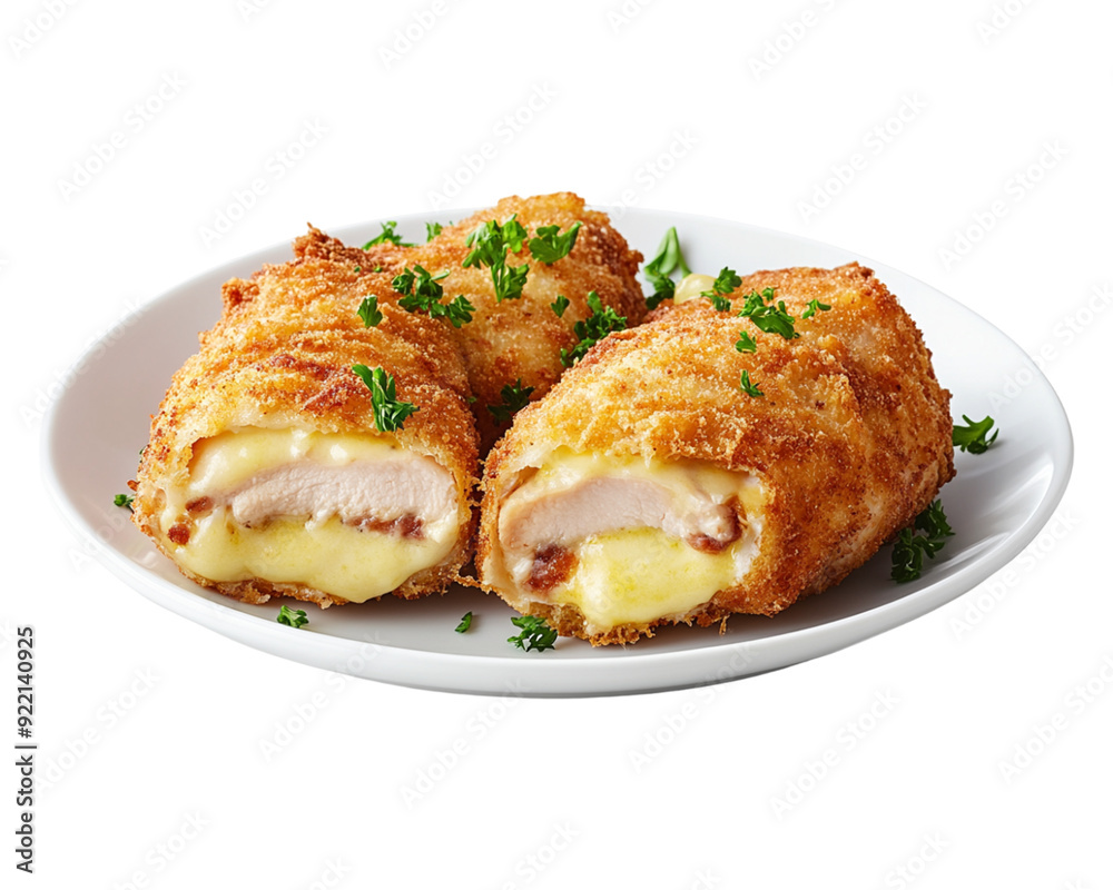 A Plate of Chicken Cordon Bleu isolated on transparent background, cut out A Plate of Chicken Cordon Bleu isolated on transparent background, cut out