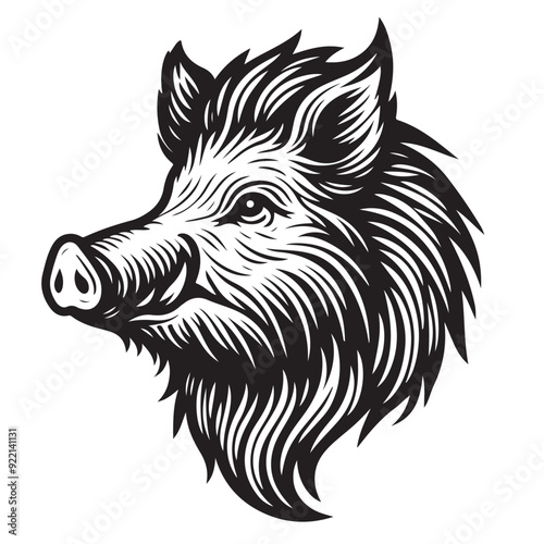 line art of wild boar head cartoon vector