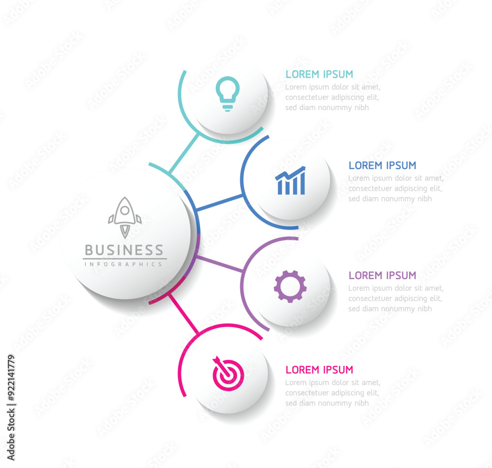 Vector infographic business presentation template with circular interconnection with 4 options.