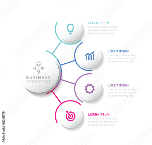 Vector infographic business presentation template with circular interconnection with 4 options.