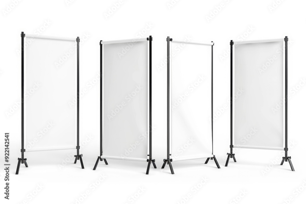 X Banner Display Template Design for Exhibition. Racked Up X-Stands Tree Blank White Banner 3D Rendering X Banner Display Template Design for Exhibition. Racked Up X-Stands Tree Blank White Banner 3D Rendering