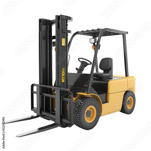 High-quality image of a yellow forklift, perfect for industrial and warehouse logistics, available for download in stock photo platforms.