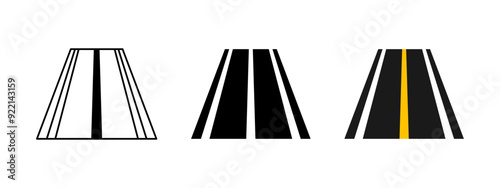 Solid road line marking icon. Straight road symbol. Yellow one solid line traffic marking vector illustration. Highway traffic sign. Roadway pictogram. Black avenue street concept.