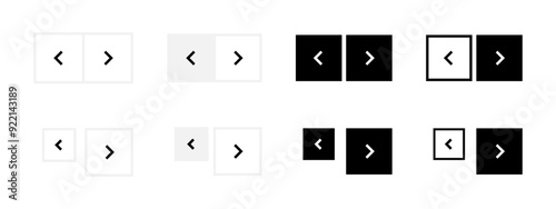 Slider arrow buttons icon set. Website slider navigation symbols. Next and previous squared buttons for app interface. Web arrow buttons illustration.