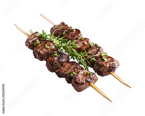 shish kebab on skewers  isolated on transparent background, cut out
