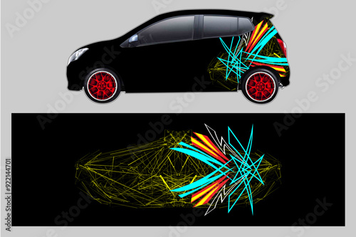 Car decal wrap design vector. Graphic abstract stripe racing background kit designs for vehicle, race car, rall photo