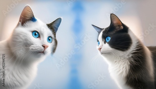 Two beautiful cats  sitting next to eachother 