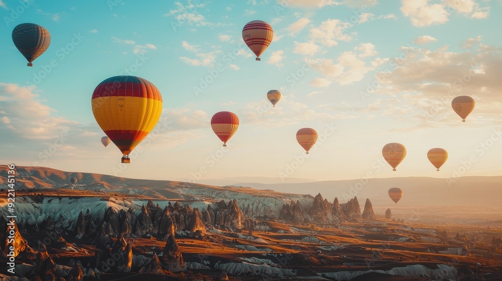 Fototapeta premium Hot air balloons flying over spectacular Cappadocia.Turkey