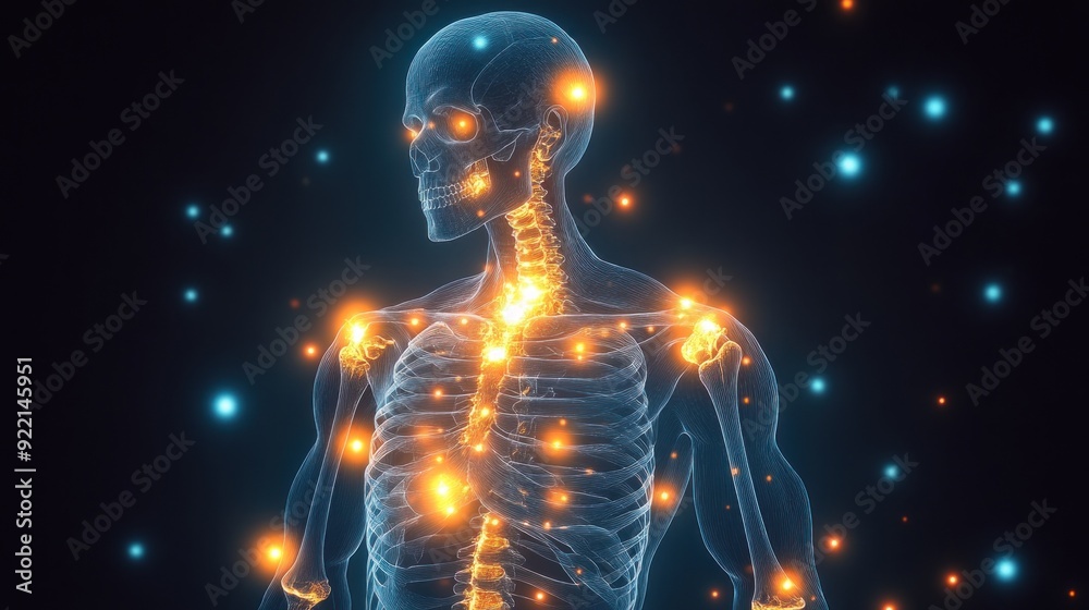 Human Skeleton with Glowing Joints Human Skeleton with Glowing Joints