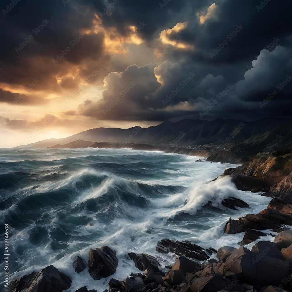Fototapeta premium Stormy Weather At Sea Generative AI