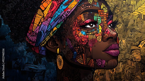 african american woman art, strong beautiful proud black woman, abstract, art, original art, unique poster , not actual person, generative ai photo