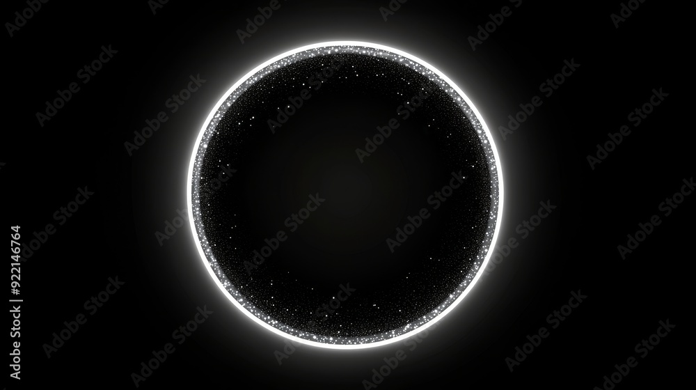 Obraz premium A white light glow circle modern ring with glitter and bokeh effect. A magic swirl frame with neon sparkles and spiral motion lines. A speed trail twirl with silver flare and shiny particles.
