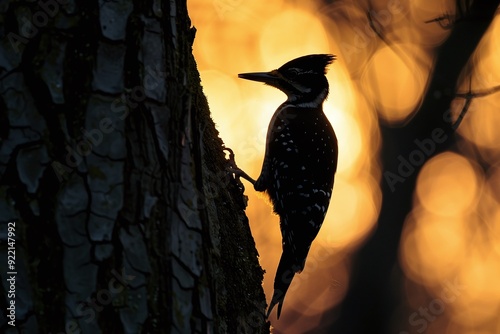 ai generative silhouette of a woodpecker on a tree photo