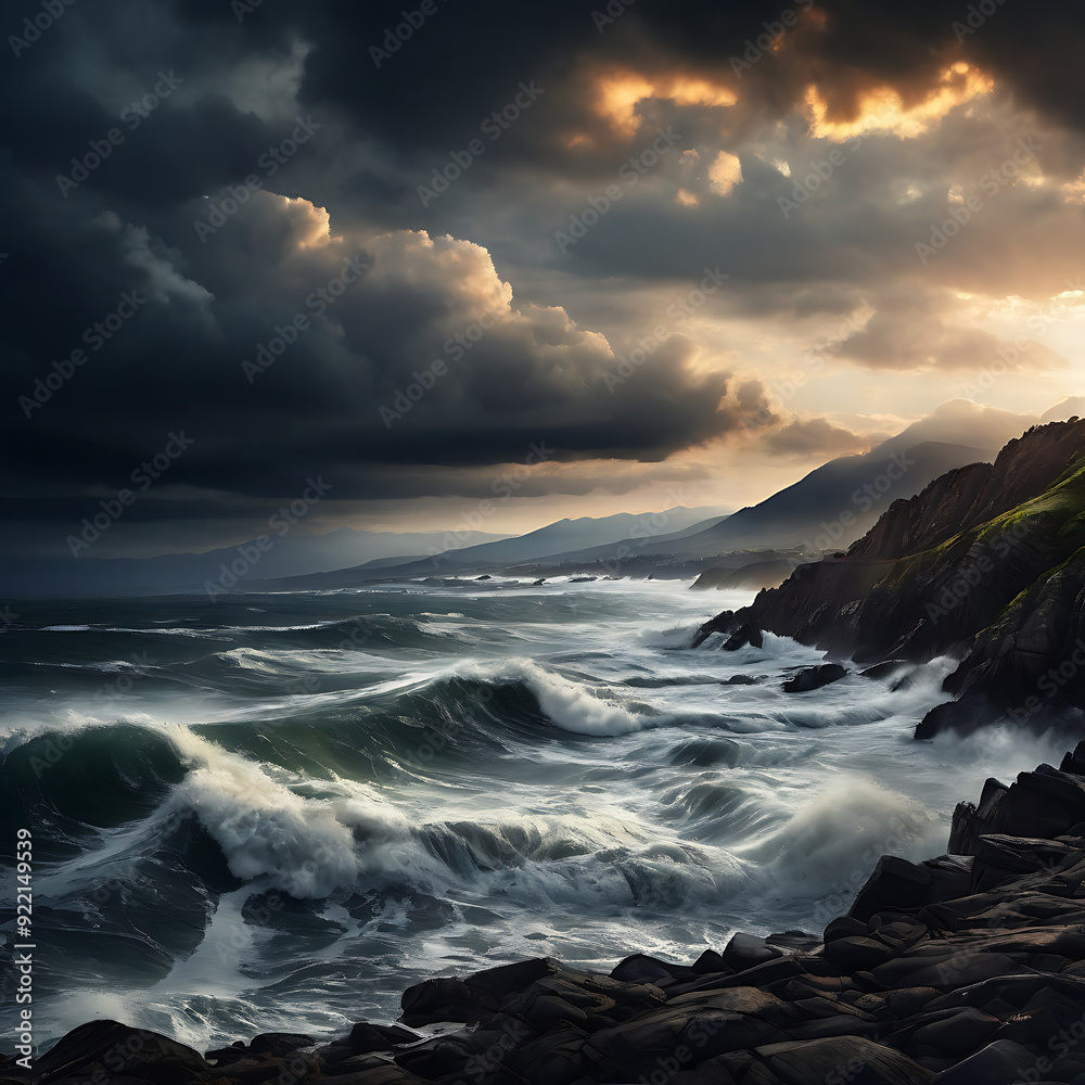 Fototapeta premium Stormy Weather At Sea Generative AI