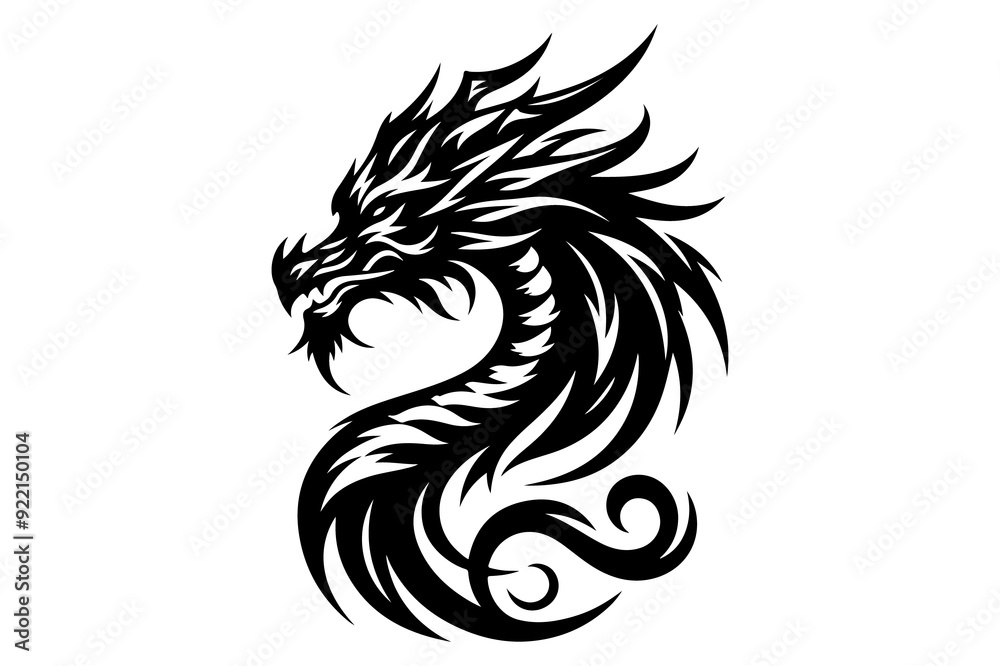 Dragon head silhouette vector illustration isolated on transparent background- Generative AI Dragon head silhouette vector illustration isolated on transparent background- Generative AI