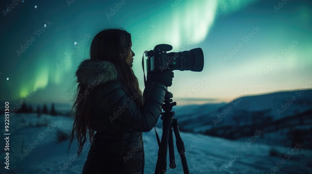 Fototapeta premium Photographer Set Camera, Model, Northern Lights