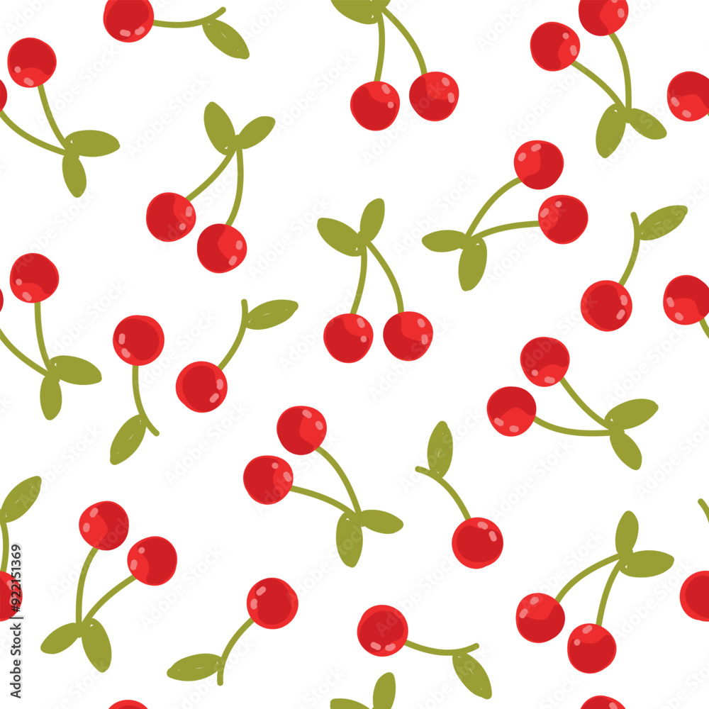 Seamless pattern with red cherry on white background . Vector illustration. Seamless pattern with red cherry on white background . Vector illustration.