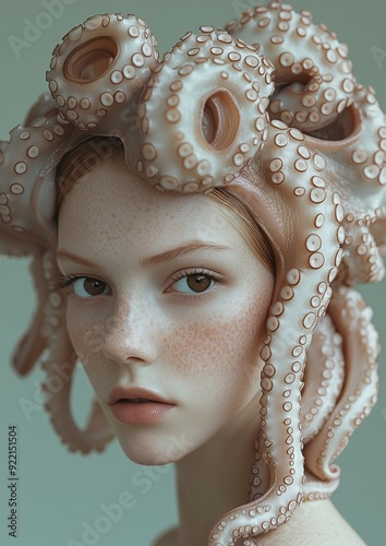 beautiful model with octopus tantacles as hair photo