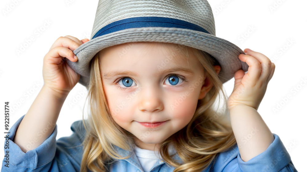 Little girl wearing fedora hat isolated on transparent background Little girl wearing fedora hat isolated on transparent background