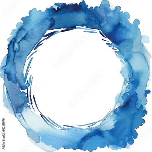 Watercolor background, circle frame, pattern, texture. For design, blue colors