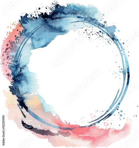 Watercolor background, circle frame, pattern, texture. For design, pastel colors