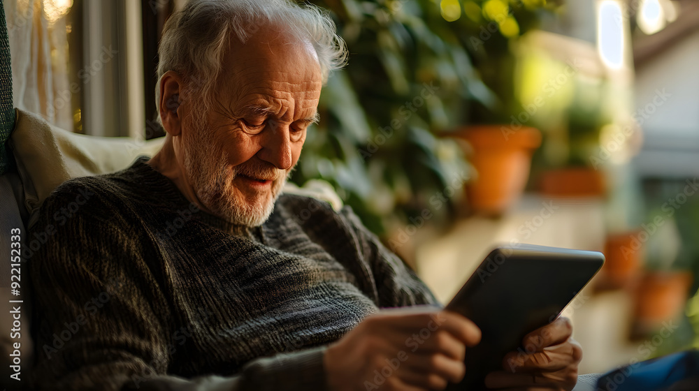 Obraz premium An eldery man using a tablet