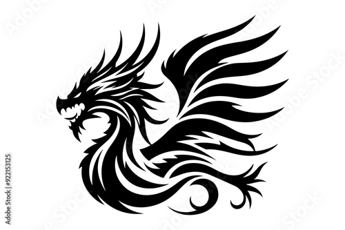 Dragon head silhouette vector illustration isolated on transparent background- Generative AI