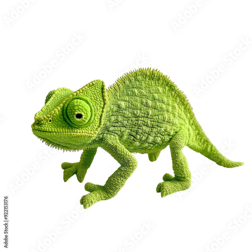 Vibrant green chameleon resting on a smooth white surface, showcasing its unique coloration and texture, embodying the essence of adaptability and nature's artistry.