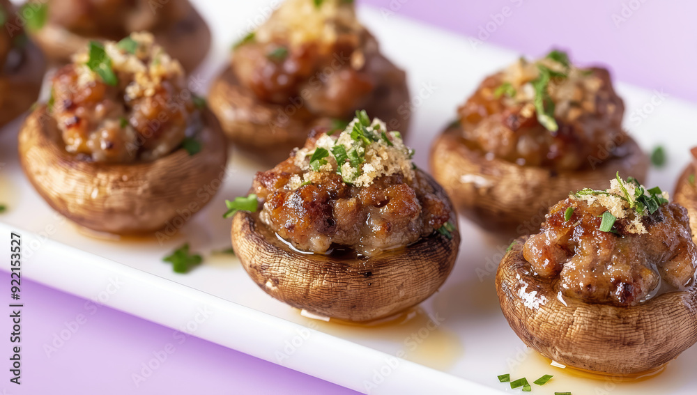 Stuffed mushrooms with cheese, delicious baked appetizer, traditional starter, golden crust. Stuffed mushrooms with cheese, delicious baked appetizer, traditional starter, golden crust.