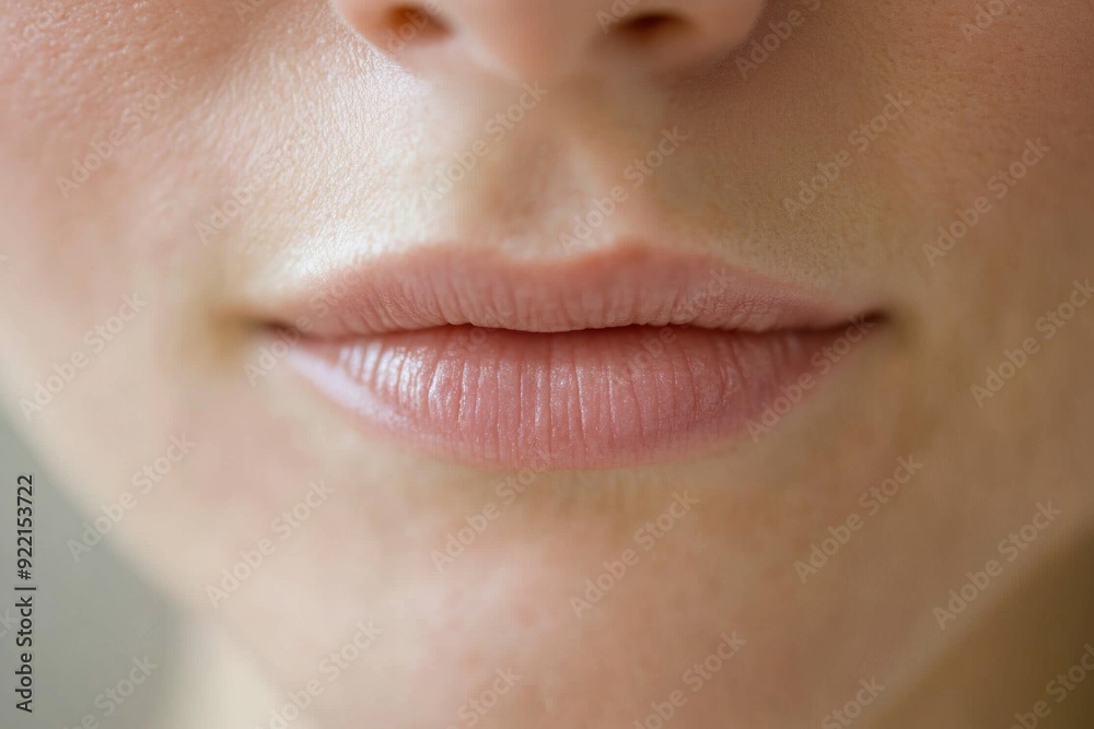 Fototapeta premium Close-up of woman's natural lips with soft smile