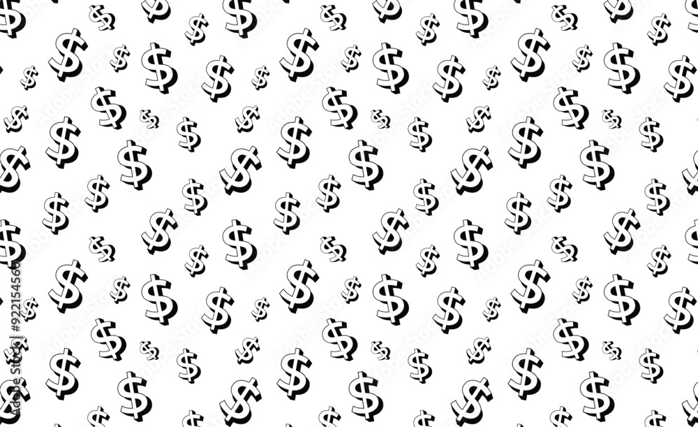 3D Dollar sign seamless vector black and white editable pattern ...
