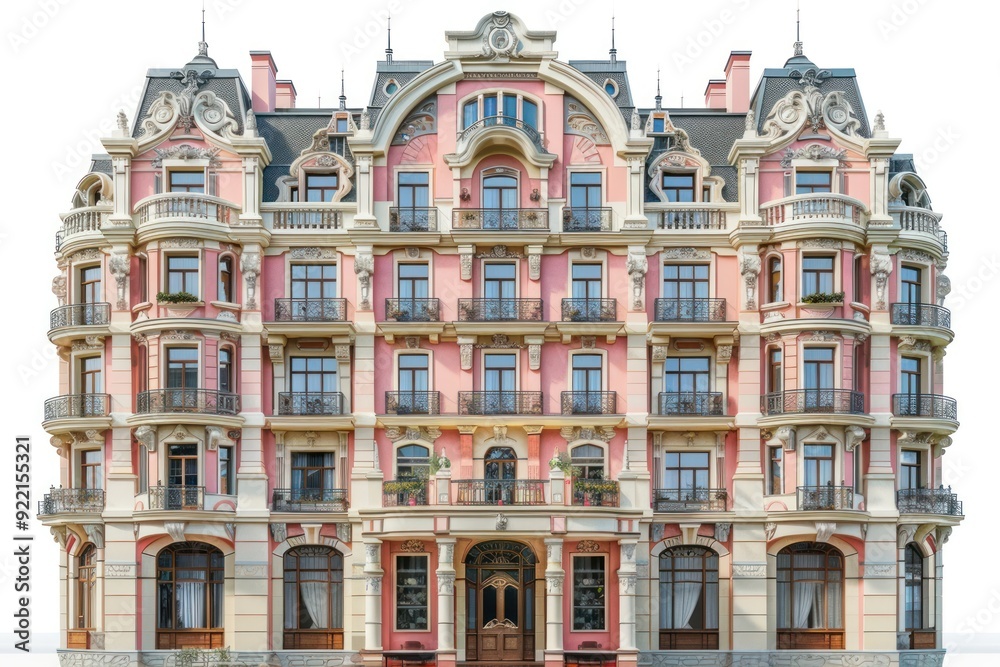 Fototapeta premium Art nouveau tall hotel architecture building housing.