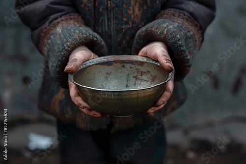 ai generative beggar holding an empty bowl