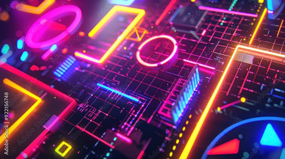 Abstract Light Game on technology with neon triangle. Background of Hitech communication concept innovation Abstract Light Game on technology with neon triangle. Background of Hitech communication concept innovation