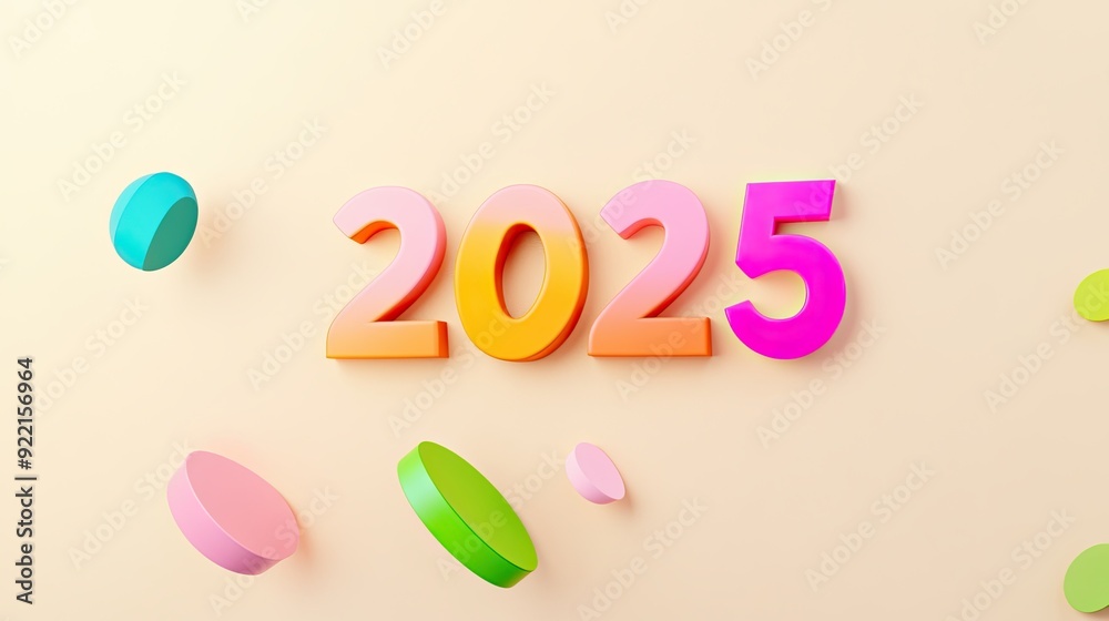 Vibrant Digital Art Featuring the Year 2025 With Colorful Shapes on a Pastel Background Vibrant Digital Art Featuring the Year 2025 With Colorful Shapes on a Pastel Background