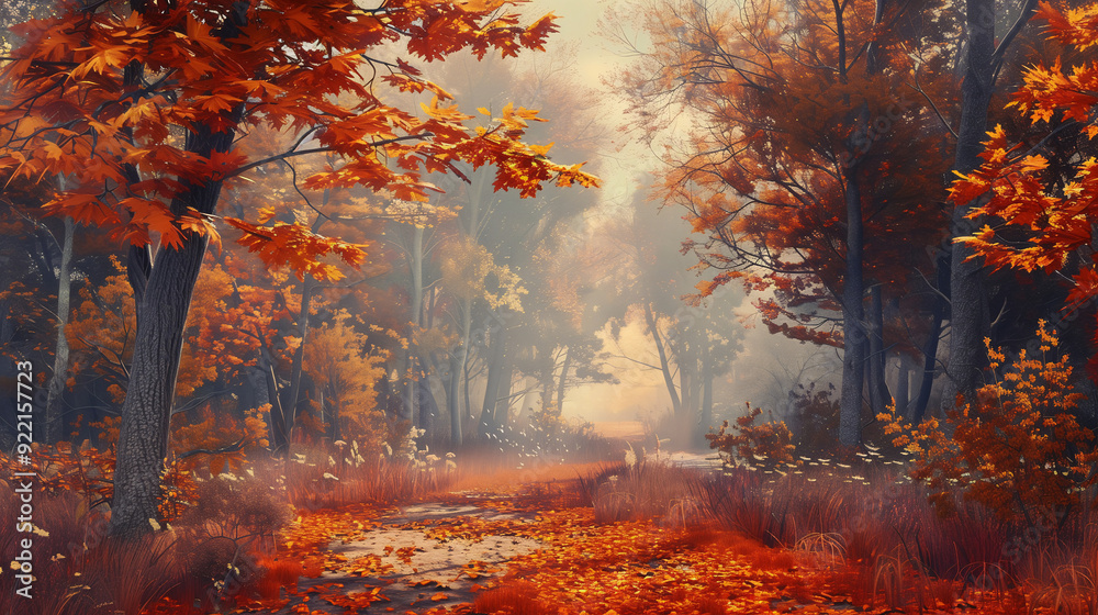 A forest in Autumn season with copy space at the center of the picture. A forest in Autumn season with copy space at the center of the picture.