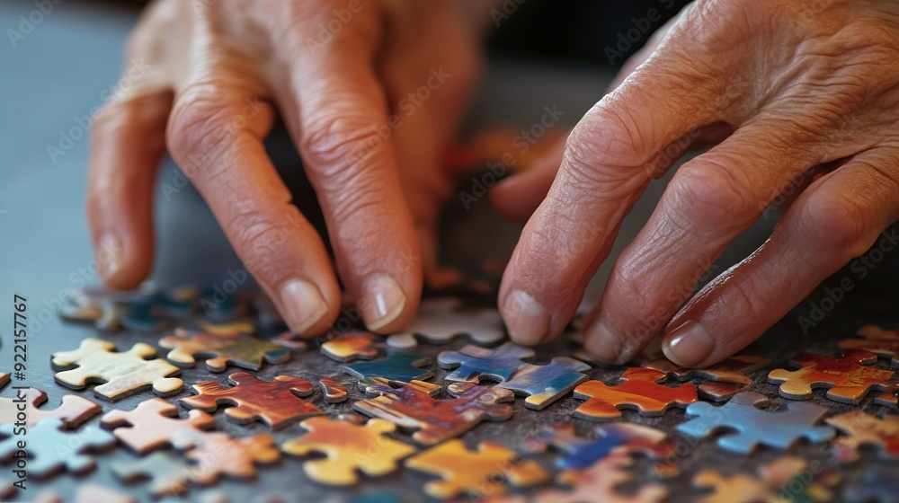 Hands Assembling a Jigsaw Puzzle Hands Assembling a Jigsaw Puzzle