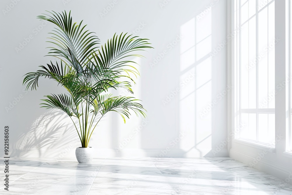 Fototapeta premium ai generative palm plant pot in white interior