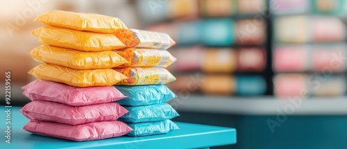 Colorful Scratchoff Lottery Tickets on Counter with Copy Space, Selective Focus in photo