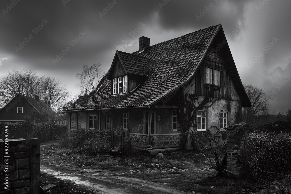 ai generative black and white abandoned house ai generative black and white abandoned house