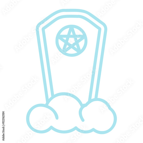 Coffin with Pentagram on Top of Clouds Outline Fill Icon