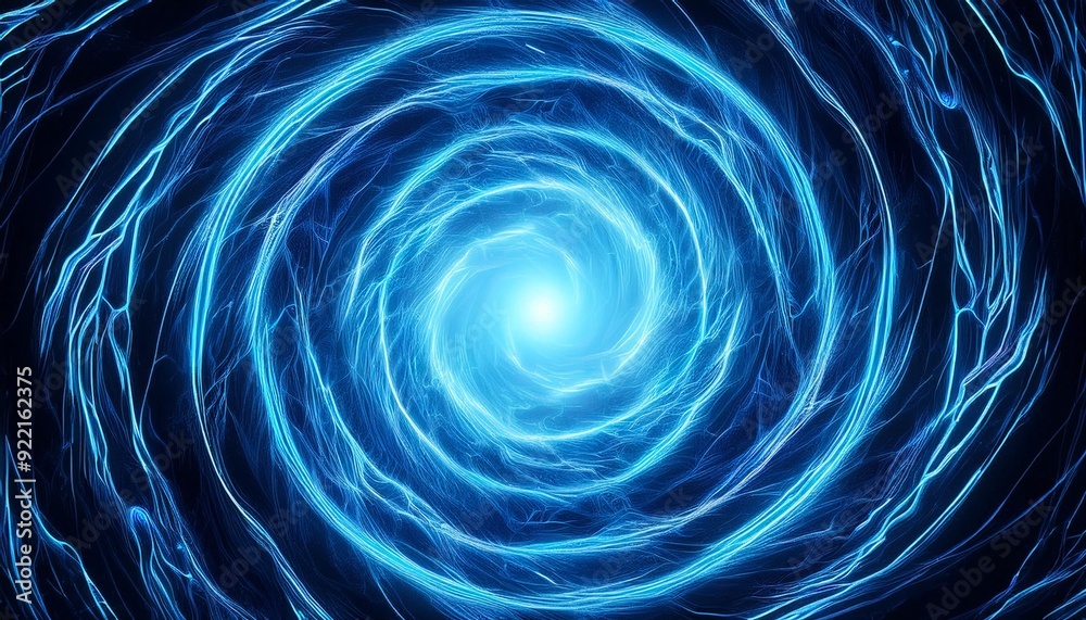 中央から広がる青い雷. Blue Lightning Spreading from the Center. AI generated. 中央から広がる青い雷. Blue Lightning Spreading from the Center. AI generated.